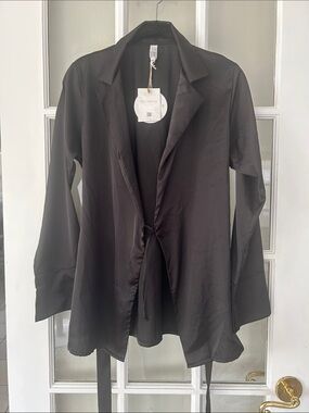 Black Women's Tie-Front Blazer Shirt - Baliawear
